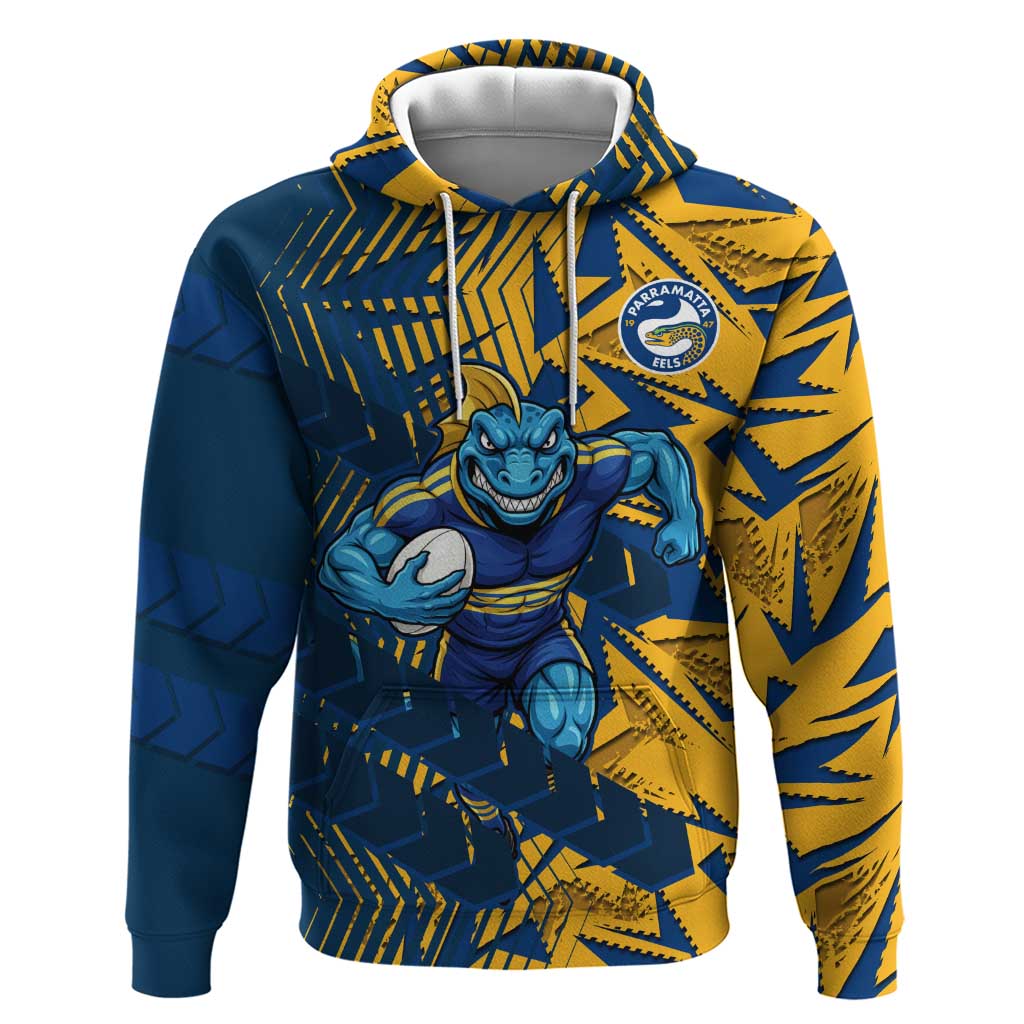 Parramatta Eels Rugby Hoodie Fierce Mascot Geometric Tribal Art