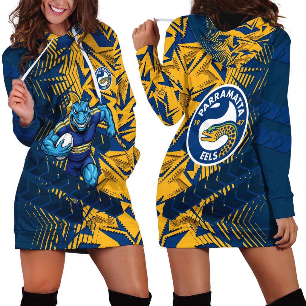 Parramatta Eels Rugby Hoodie Dress Fierce Mascot Geometric Tribal Art