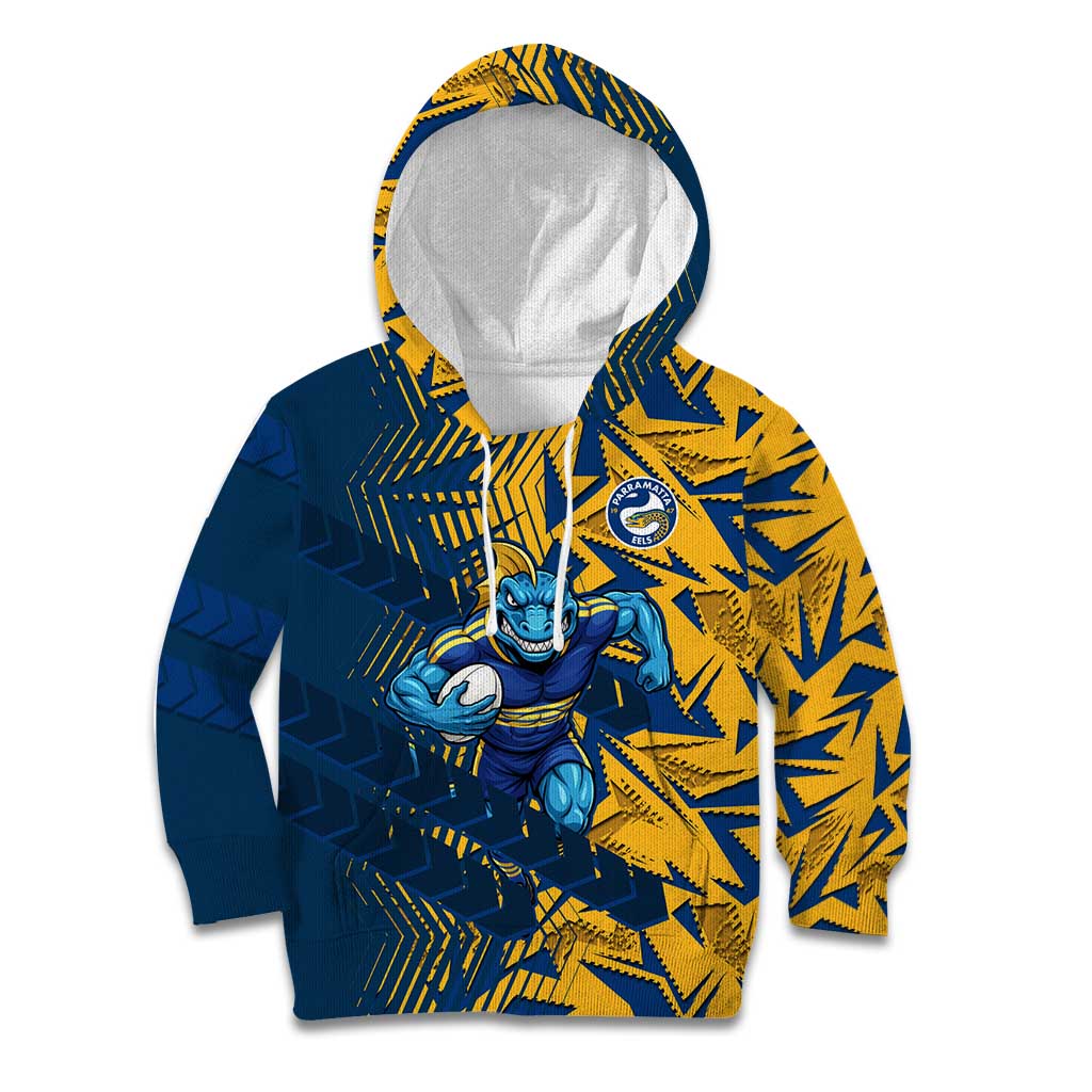 Parramatta Eels Rugby Kid Hoodie Fierce Mascot Geometric Tribal Art
