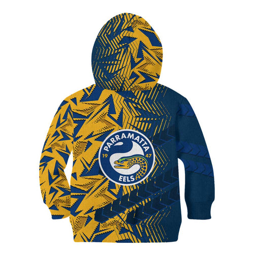 Parramatta Eels Rugby Kid Hoodie Fierce Mascot Geometric Tribal Art