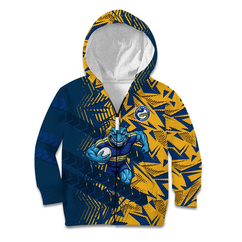 Parramatta Eels Rugby Kid Hoodie Fierce Mascot Geometric Tribal Art