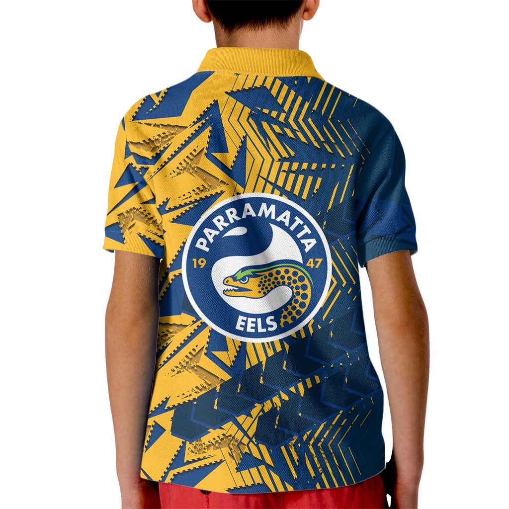 Parramatta Eels Rugby Kid Polo Shirt Fierce Mascot Geometric Tribal Art