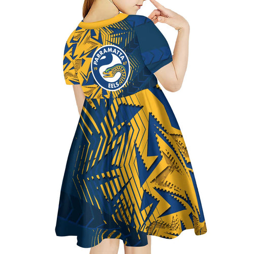 Parramatta Eels Rugby Kid Short Sleeve Dress Fierce Mascot Geometric Tribal Art