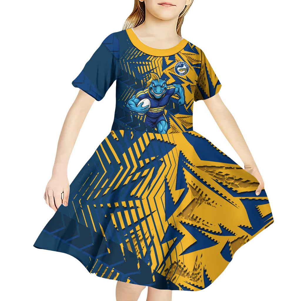 Parramatta Eels Rugby Kid Short Sleeve Dress Fierce Mascot Geometric Tribal Art