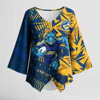 Parramatta Eels Rugby Kimono Sleeve Blouse Fierce Mascot Geometric Tribal Art