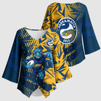 Parramatta Eels Rugby Kimono Sleeve Blouse Fierce Mascot Geometric Tribal Art