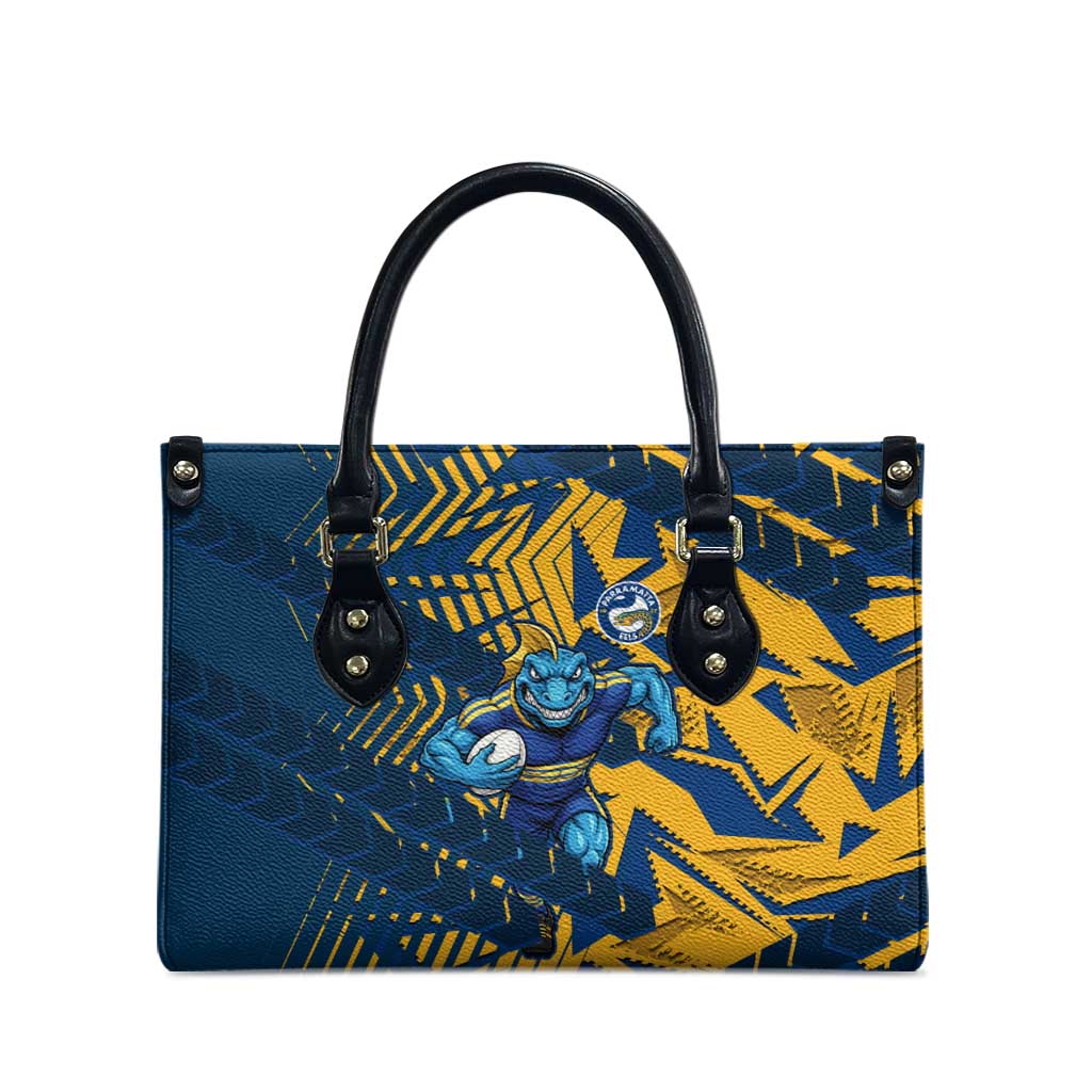 Parramatta Eels Rugby Leather Bag Fierce Mascot Geometric Tribal Art