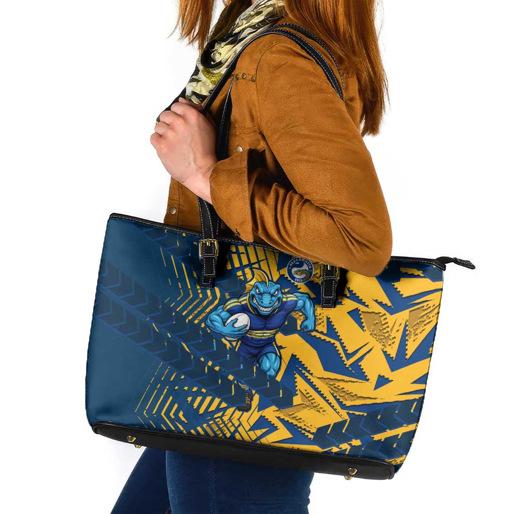 Parramatta Eels Rugby Leather Tote Bag Fierce Mascot Geometric Tribal Art