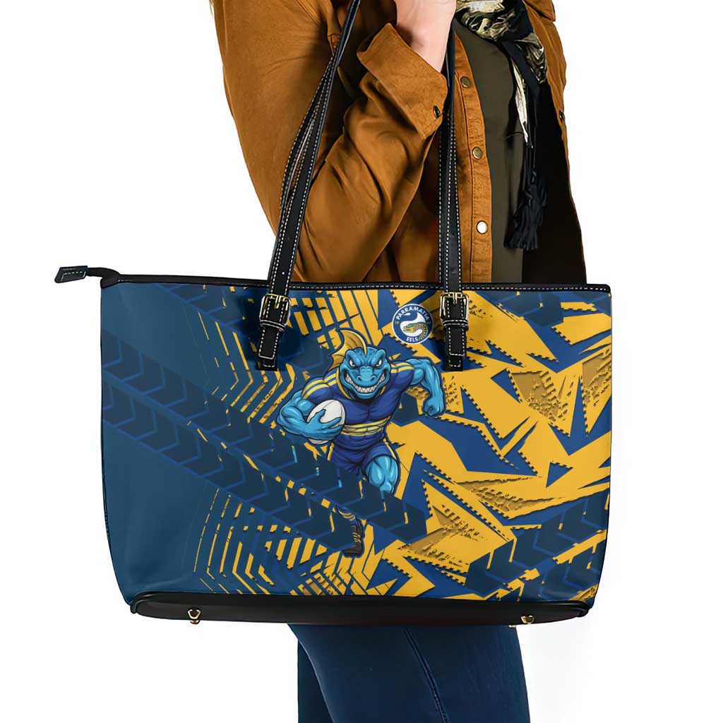 Parramatta Eels Rugby Leather Tote Bag Fierce Mascot Geometric Tribal Art