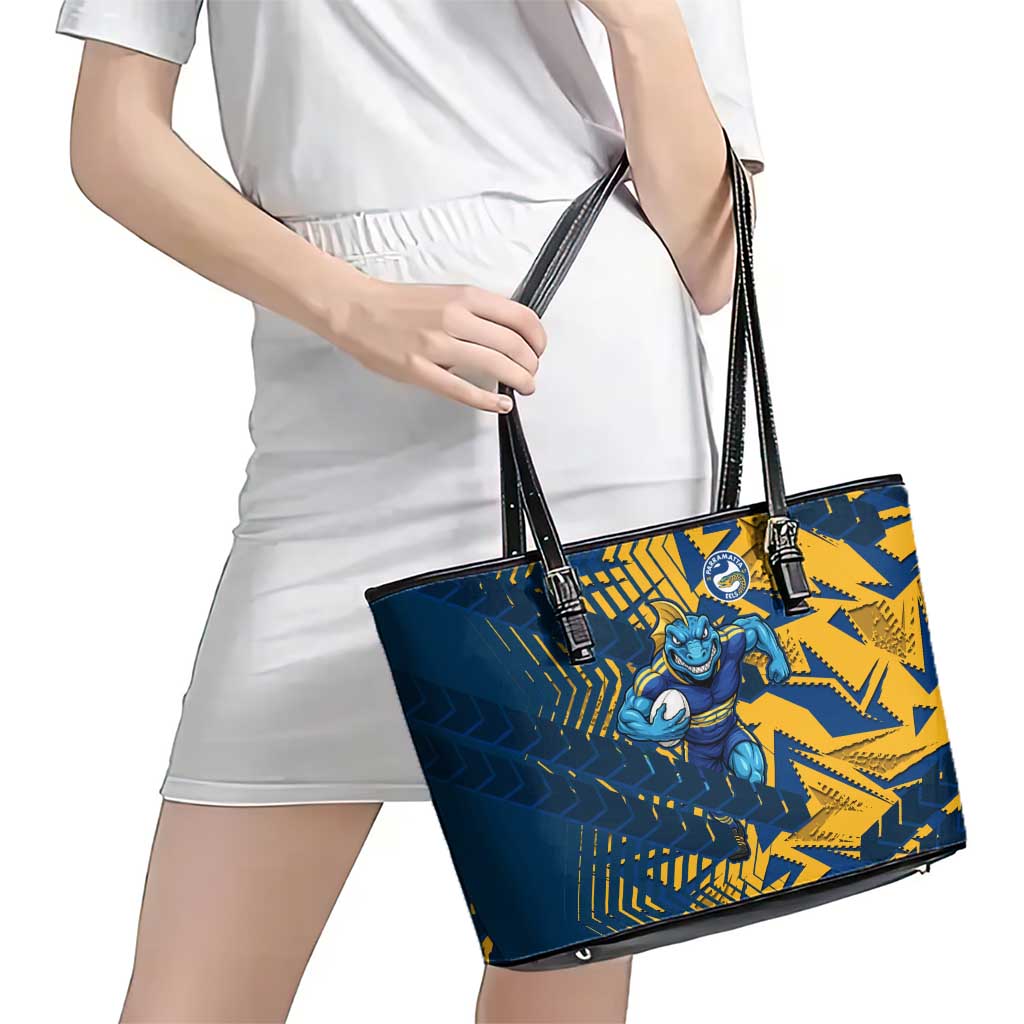 Parramatta Eels Rugby Leather Tote Bag Fierce Mascot Geometric Tribal Art