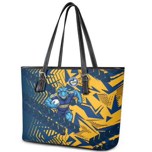 Parramatta Eels Rugby Leather Tote Bag Fierce Mascot Geometric Tribal Art