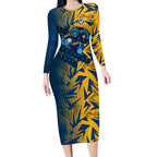 Parramatta Eels Rugby Long Sleeve Bodycon Dress Fierce Mascot Geometric Tribal Art