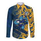 Parramatta Eels Rugby Long Sleeve Button Shirt Fierce Mascot Geometric Tribal Art