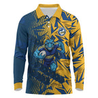 Parramatta Eels Rugby Long Sleeve Polo Shirt Fierce Mascot Geometric Tribal Art