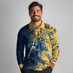 Parramatta Eels Rugby Long Sleeve Polo Shirt Fierce Mascot Geometric Tribal Art