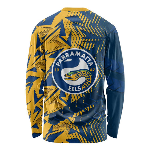 Parramatta Eels Rugby Long Sleeve Shirt Fierce Mascot Geometric Tribal Art