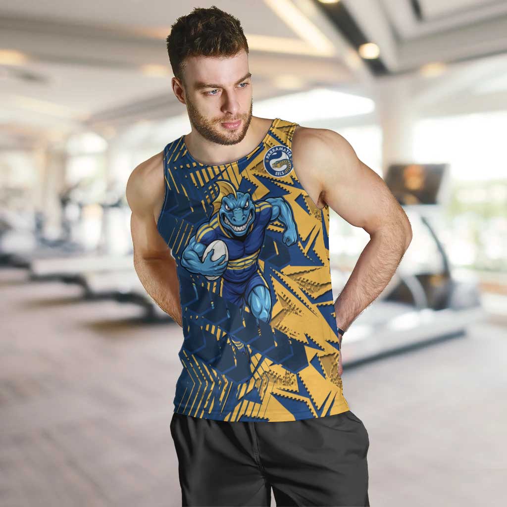 Parramatta Eels Rugby Men Tank Top Fierce Mascot Geometric Tribal Art