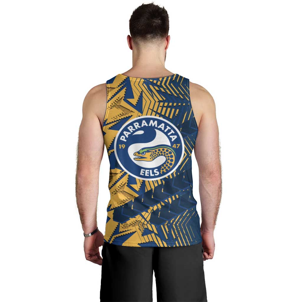 Parramatta Eels Rugby Men Tank Top Fierce Mascot Geometric Tribal Art