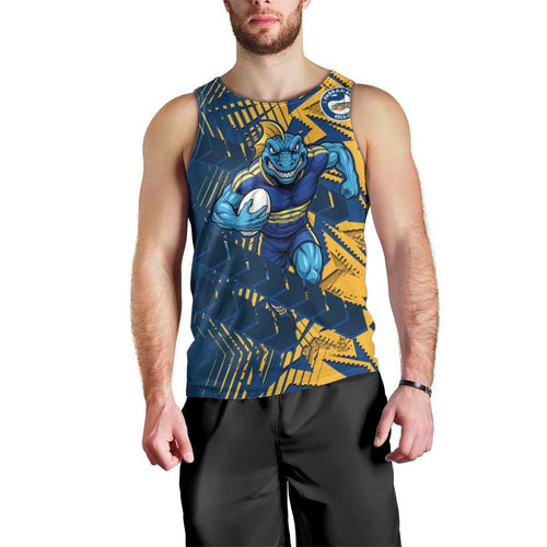 Parramatta Eels Rugby Men Tank Top Fierce Mascot Geometric Tribal Art