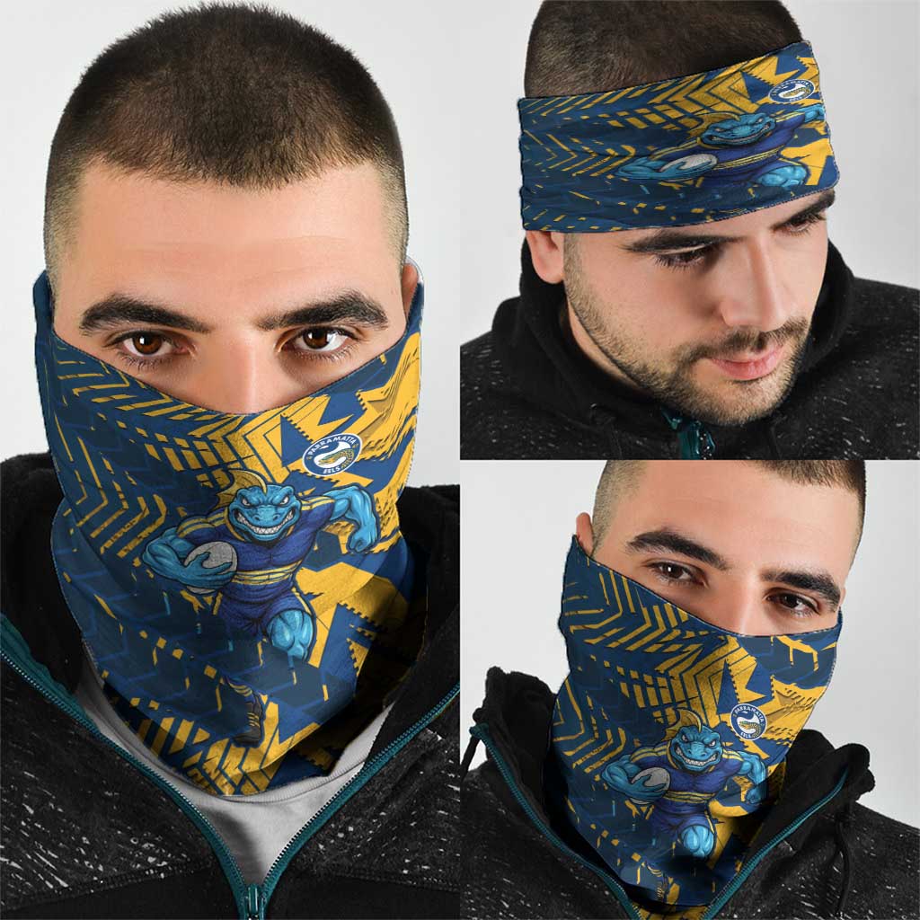 Parramatta Eels Rugby Neck Gaiter Fierce Mascot Geometric Tribal Art