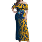 Parramatta Eels Rugby Off Shoulder Maxi Dress Fierce Mascot Geometric Tribal Art