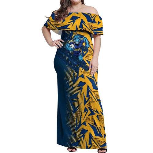Parramatta Eels Rugby Off Shoulder Maxi Dress Fierce Mascot Geometric Tribal Art