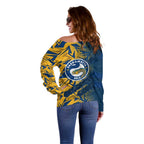 Parramatta Eels Rugby Off Shoulder Sweater Fierce Mascot Geometric Tribal Art