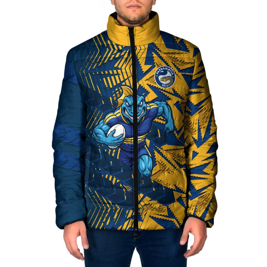 Parramatta Eels Rugby Padded Jacket Fierce Mascot Geometric Tribal Art