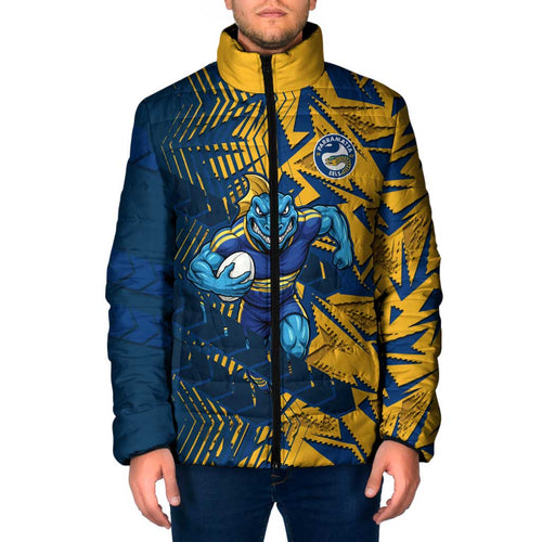 Parramatta Eels Rugby Padded Jacket Fierce Mascot Geometric Tribal Art