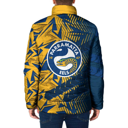 Parramatta Eels Rugby Padded Jacket Fierce Mascot Geometric Tribal Art