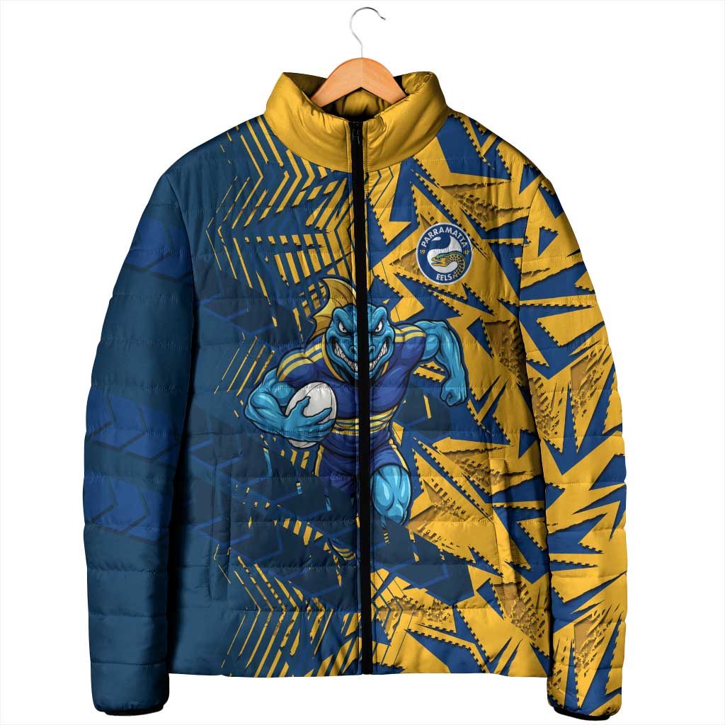 Parramatta Eels Rugby Padded Jacket Fierce Mascot Geometric Tribal Art