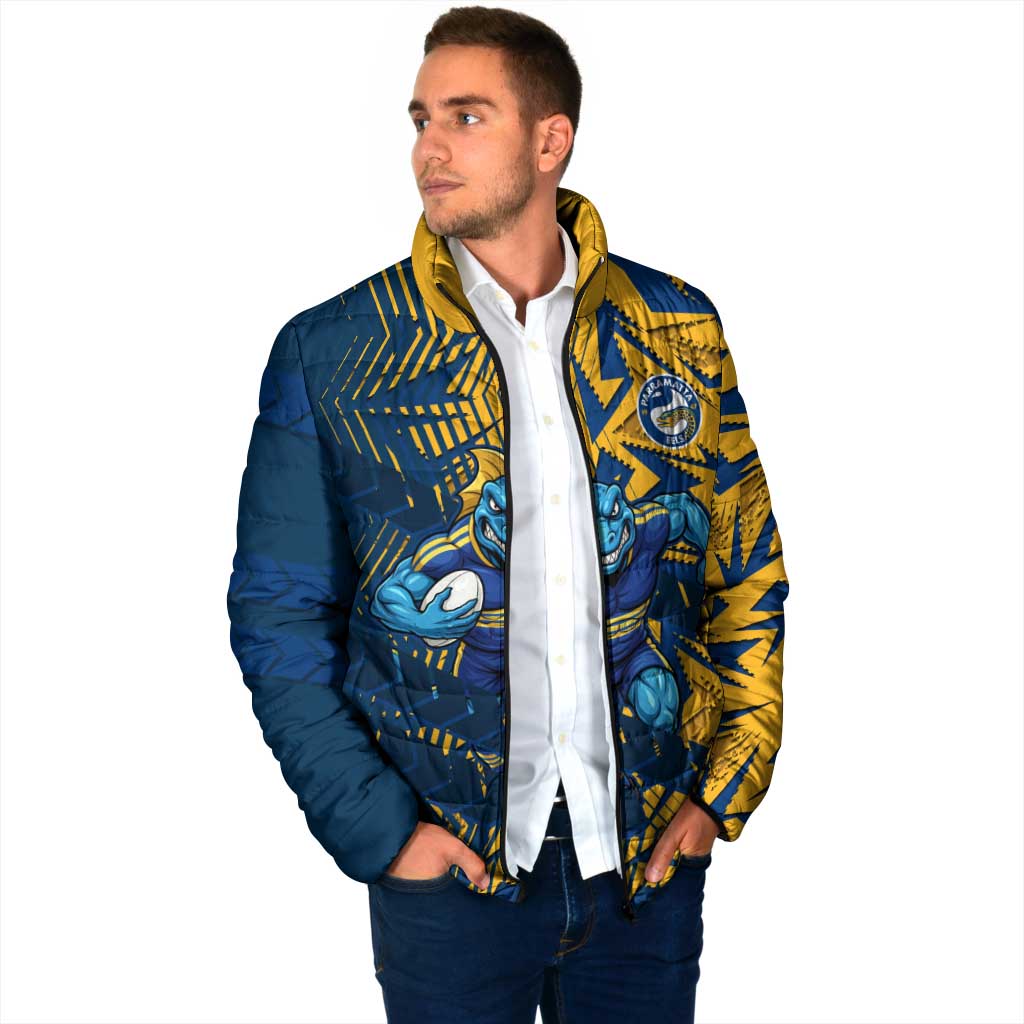 Parramatta Eels Rugby Padded Jacket Fierce Mascot Geometric Tribal Art