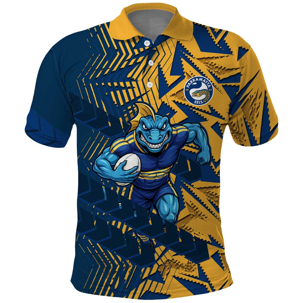 Parramatta Eels Rugby Polo Shirt Fierce Mascot Geometric Tribal Art