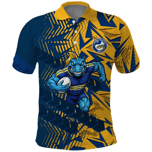 Parramatta Eels Rugby Polo Shirt Fierce Mascot Geometric Tribal Art