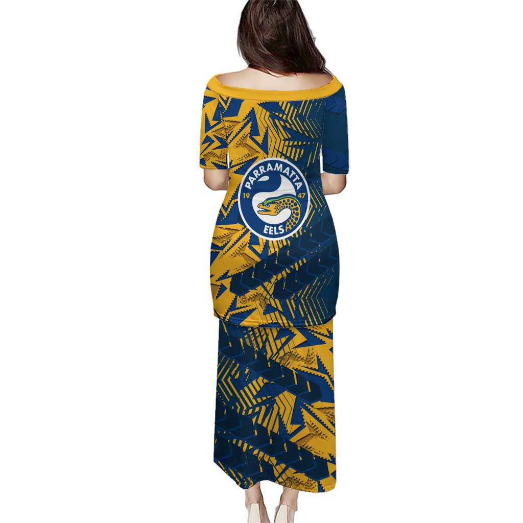 Parramatta Eels Rugby Puletasi Fierce Mascot Geometric Tribal Art