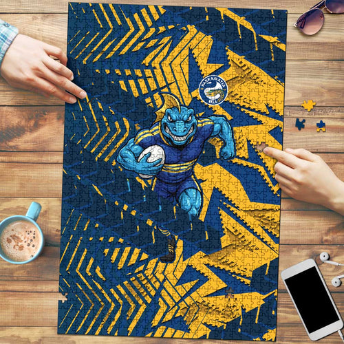 Parramatta Eels Rugby Puzzle Fierce Mascot Geometric Tribal Art
