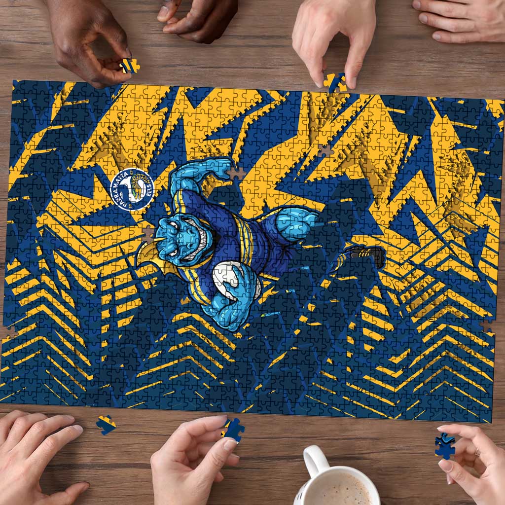 Parramatta Eels Rugby Puzzle Fierce Mascot Geometric Tribal Art