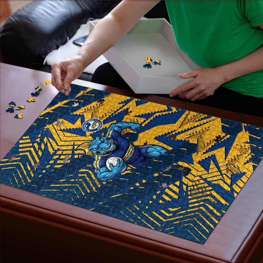 Parramatta Eels Rugby Puzzle Fierce Mascot Geometric Tribal Art
