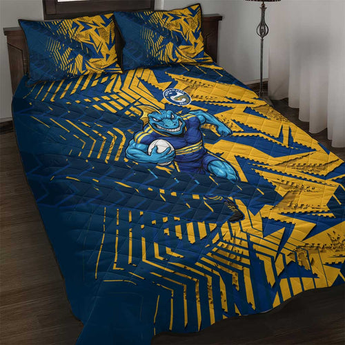 Parramatta Eels Rugby Quilt Bed Set Fierce Mascot Geometric Tribal Art