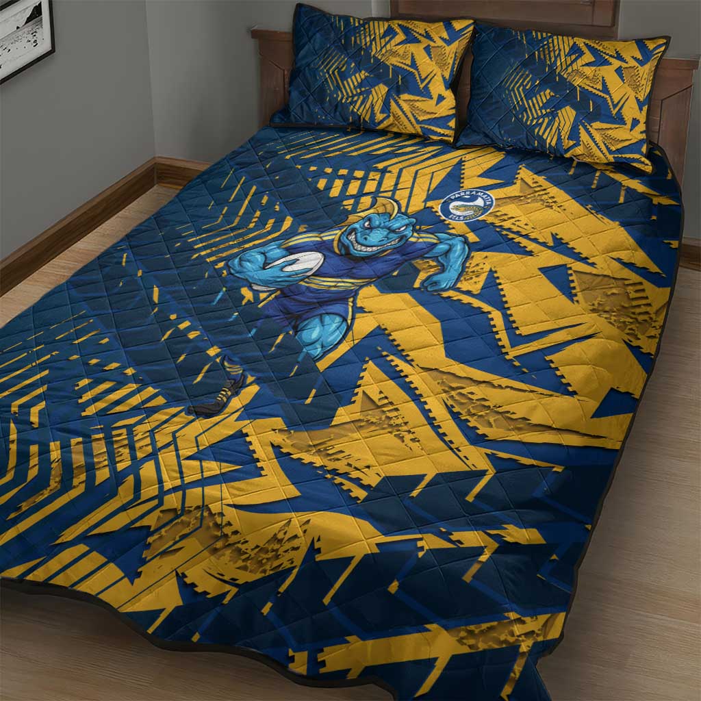 Parramatta Eels Rugby Quilt Bed Set Fierce Mascot Geometric Tribal Art