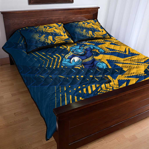 Parramatta Eels Rugby Quilt Bed Set Fierce Mascot Geometric Tribal Art