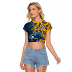 Parramatta Eels Rugby Raglan Cropped T Shirt Fierce Mascot Geometric Tribal Art