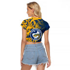 Parramatta Eels Rugby Raglan Cropped T Shirt Fierce Mascot Geometric Tribal Art