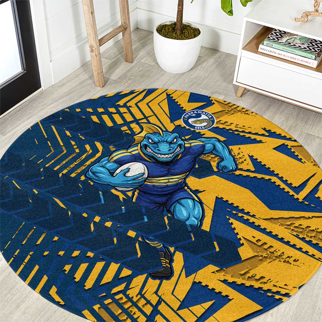 Parramatta Eels Rugby Round Carpet Fierce Mascot Geometric Tribal Art