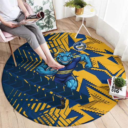 Parramatta Eels Rugby Round Carpet Fierce Mascot Geometric Tribal Art
