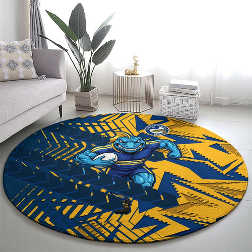 Parramatta Eels Rugby Round Carpet Fierce Mascot Geometric Tribal Art
