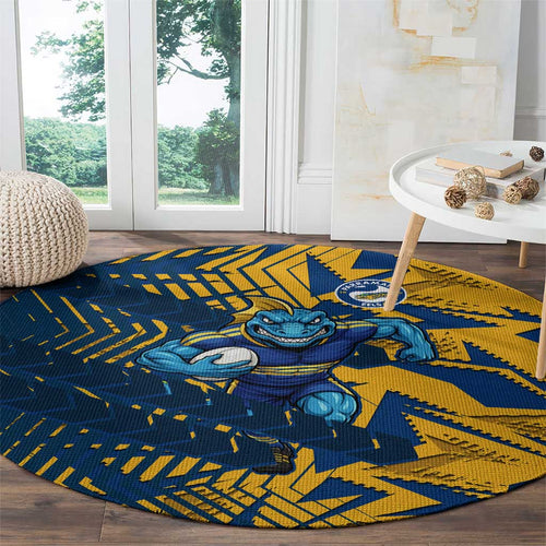 Parramatta Eels Rugby Round Carpet Fierce Mascot Geometric Tribal Art