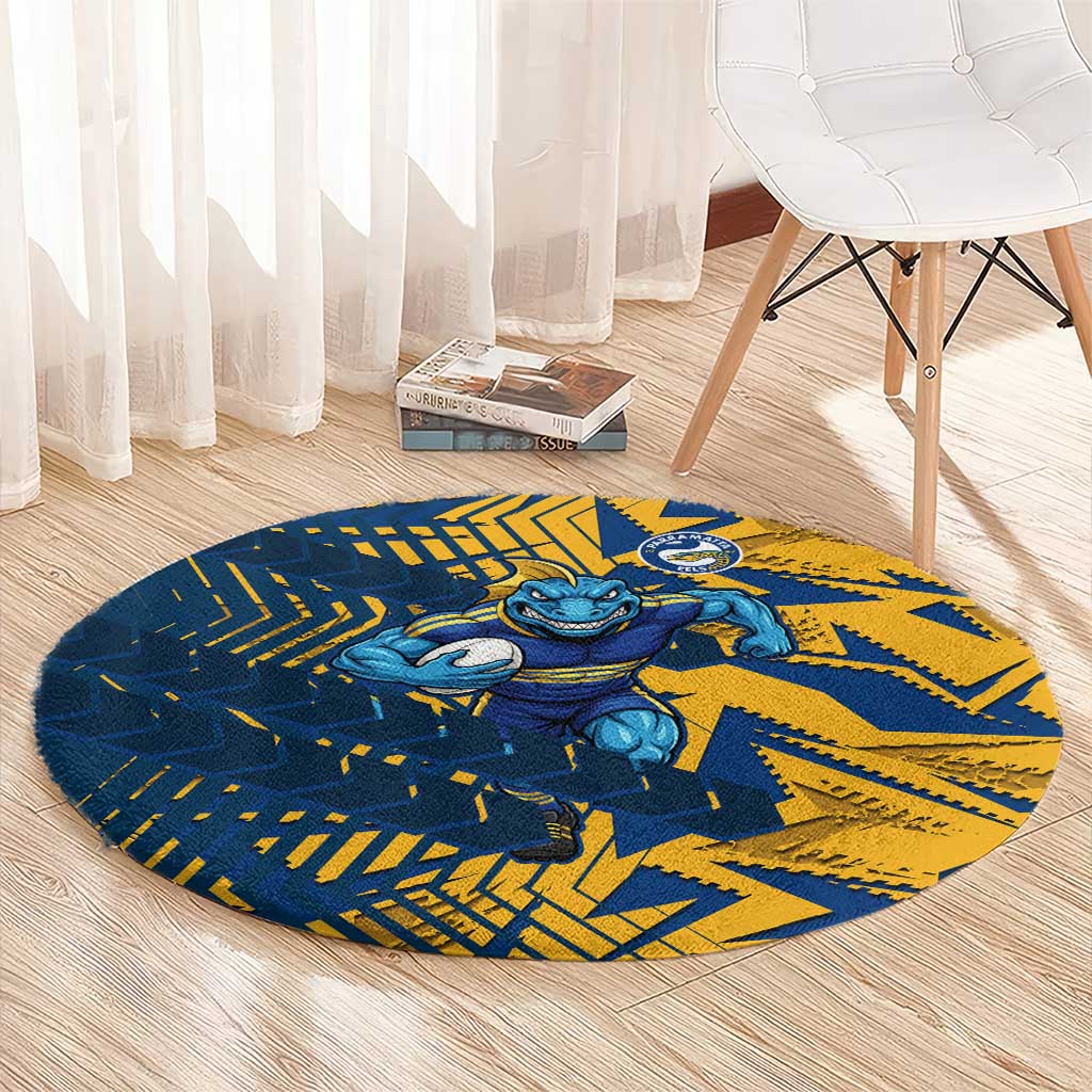 Parramatta Eels Rugby Round Carpet Fierce Mascot Geometric Tribal Art