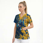 Parramatta Eels Rugby Scrub Top Fierce Mascot Geometric Tribal Art