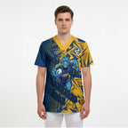 Parramatta Eels Rugby Scrub Top Fierce Mascot Geometric Tribal Art